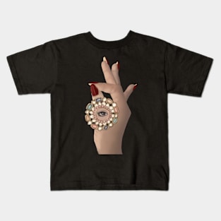 Desi Indian hand with beautiful colourful mirror arsi and eye. Kids T-Shirt